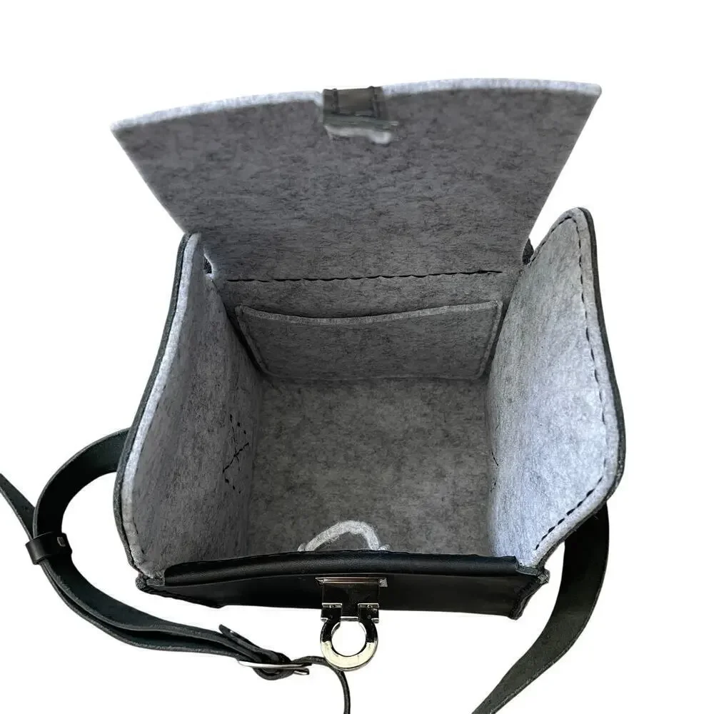 Handcrafted Black Leather Camera Bag | 5.5” Square, Adjustable Strap, Clasp